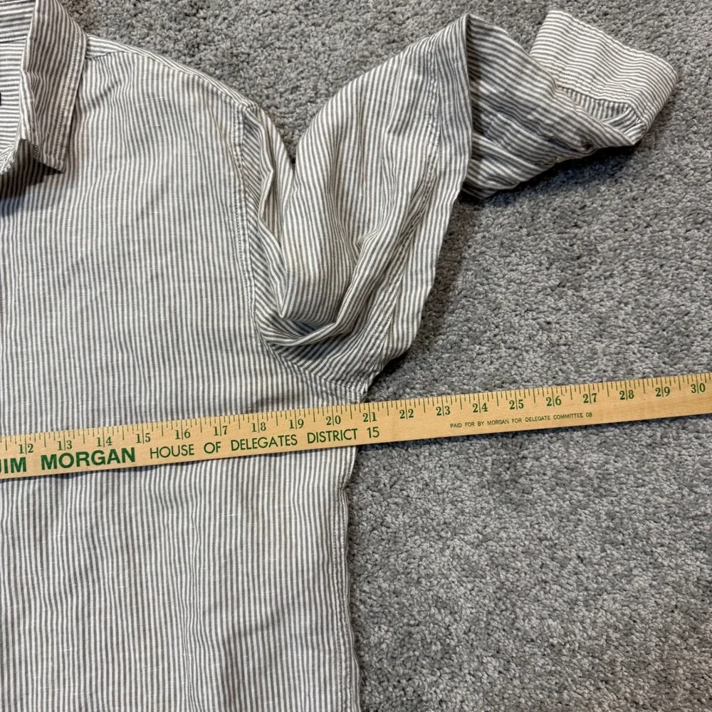 Banana Republic Mens Untucked Slim Fit Linen Cotton Striped Shirt Tan White M